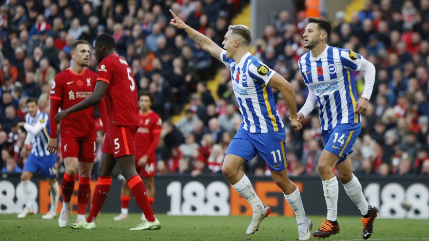 Dẫn trước 2 bàn, Liverpool vẫn bị Brighton cầm hoà tại Anfield